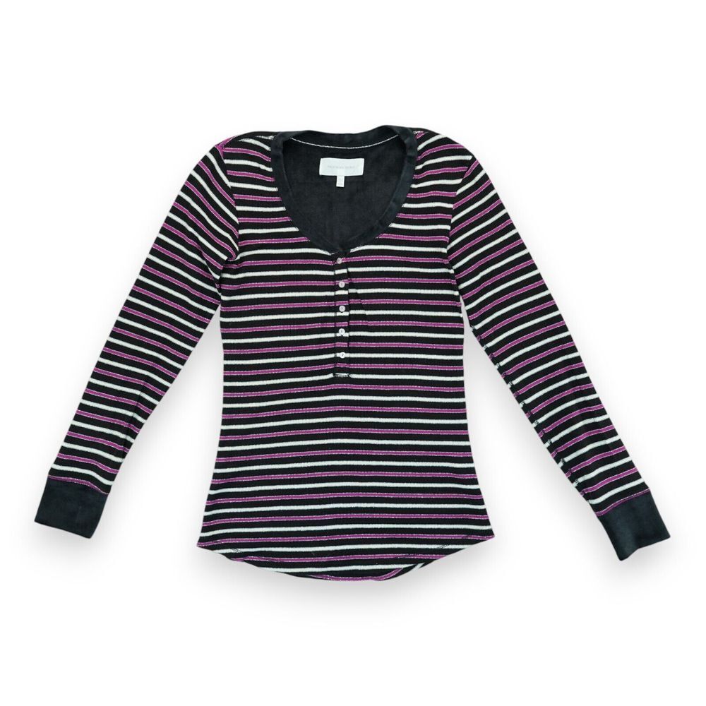 Vintage‎ Y2K Victoria's Secret Pink Black Striped Thermal Henley Shirt Size M